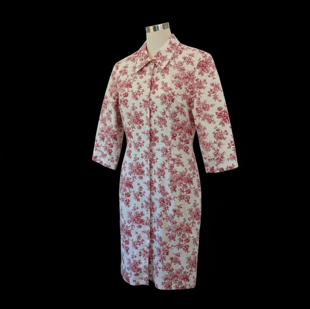 Moda International Toile de Jouy Floral Shirt‎ Dress Y2K Preppy
